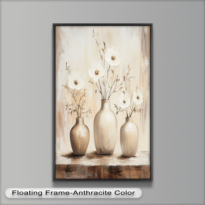 Serenity in Neutral Tones – White Floral Still Life Oil Painting