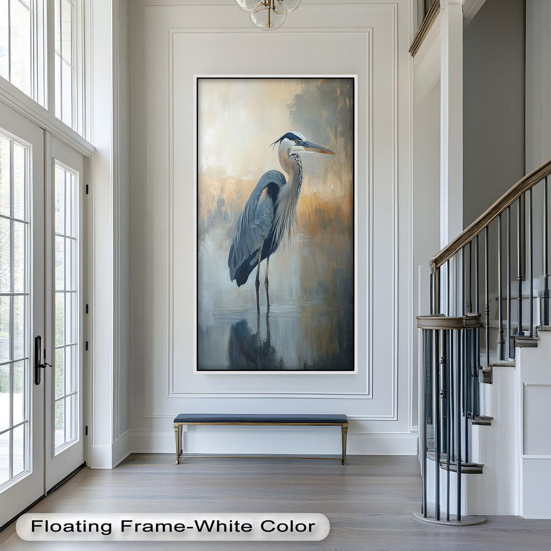Heron in Misty Reflections - Animal Oil Painting