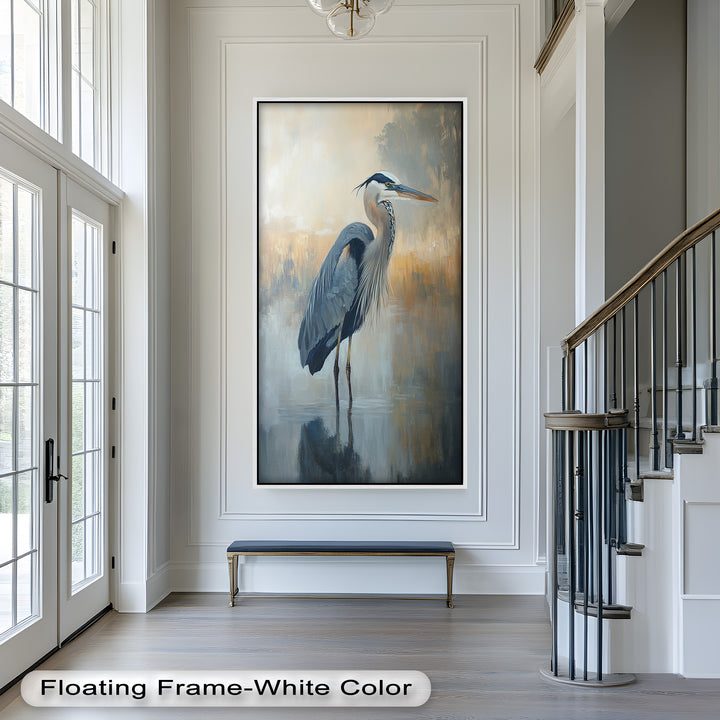 Heron in Misty Reflections - Animal Oil Painting