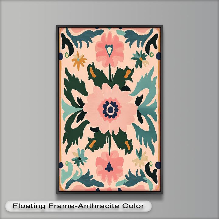 Folk Bloom – Symmetrisches Boho-Blumenölgemälde