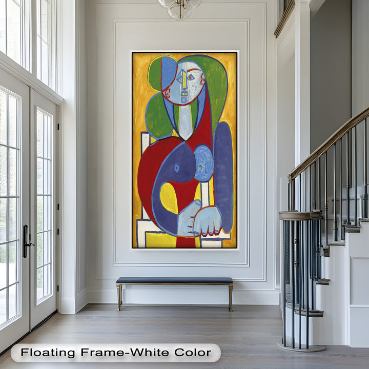 Seated in Silence – Colorful Cubist Portrait Oil Painting
