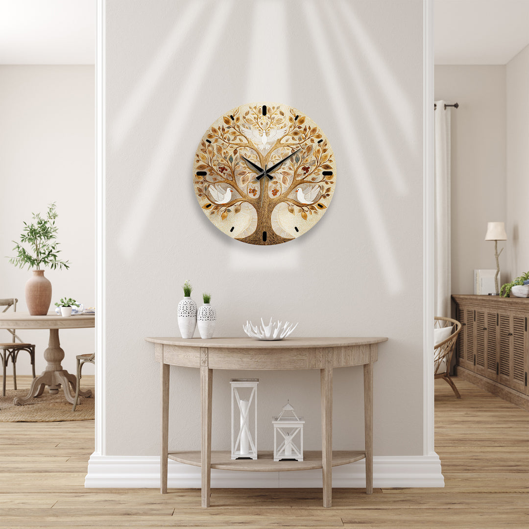 Tree of Life Glass Wall Clock – White Dove Botanical Decor