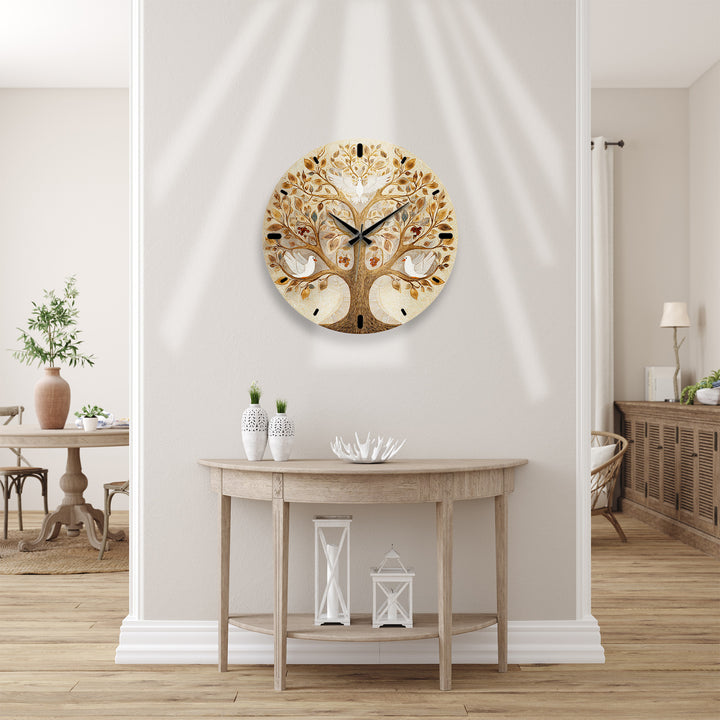 Tree of Life Glass Wall Clock – White Dove Botanical Decor