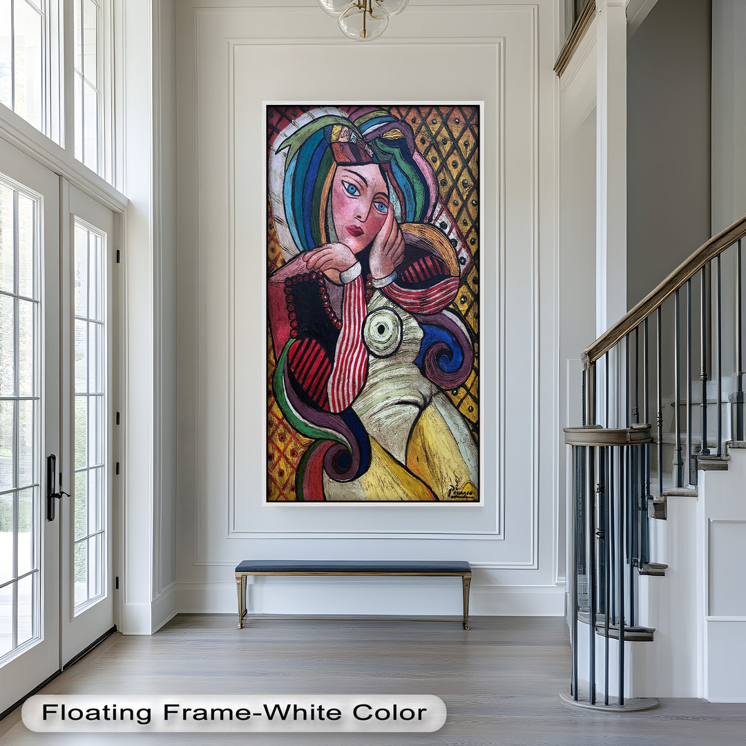 Bunte Muse – Lebendiges Porträt im Ölgemälde-Stil von Picasso