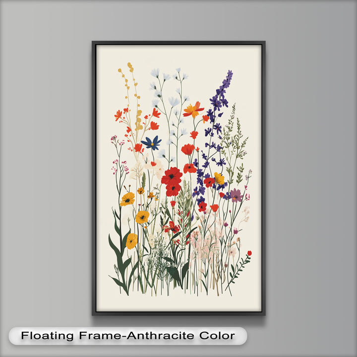 Wild Meadow Bloom – Farbenfrohes botanisches Ölgemälde im Boho-Stil