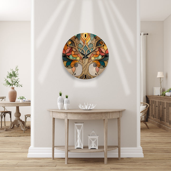 Autumn Tree of Life Glass Wall Clock – Stained Glass Style Decor