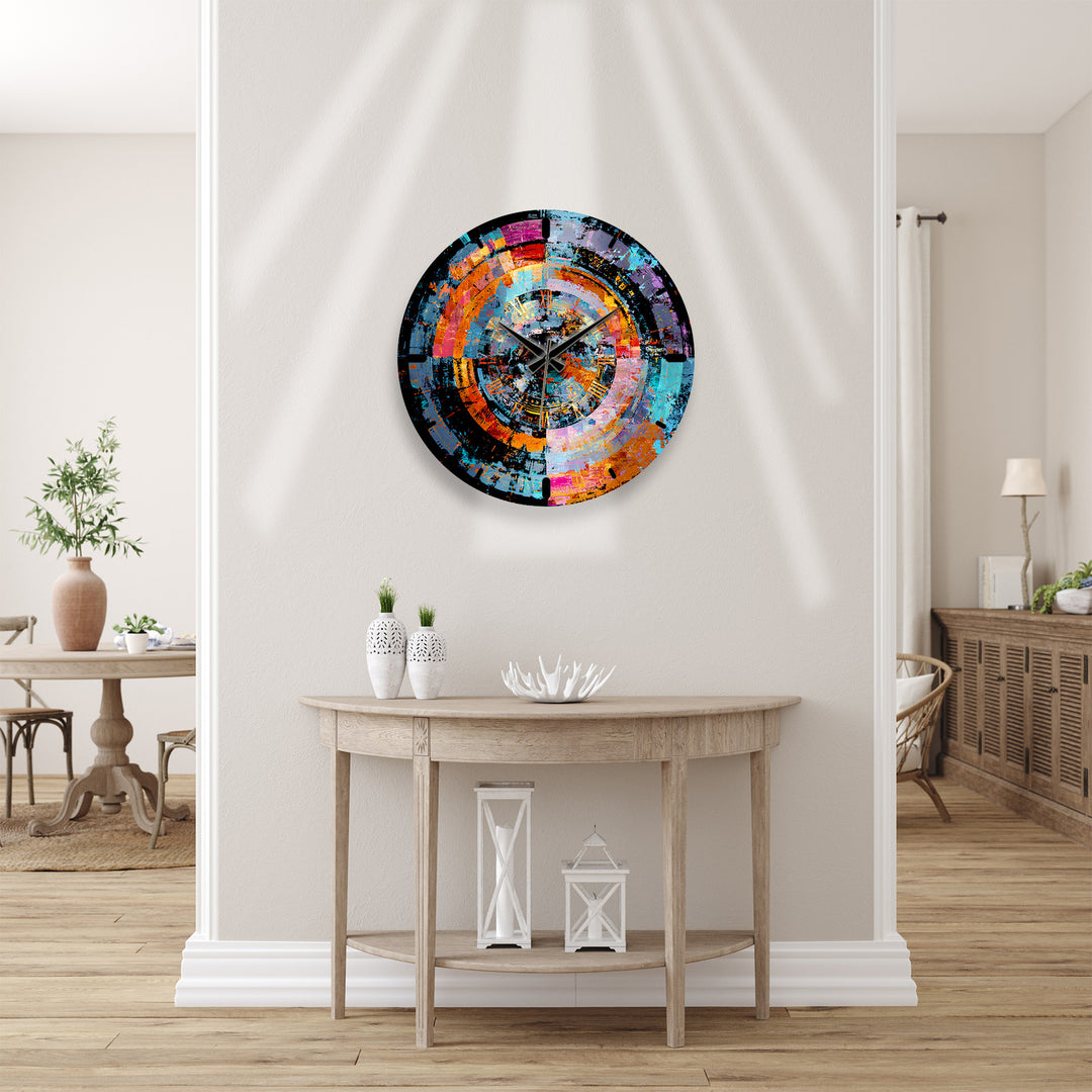 Bunte abstrakte Glaswanduhr – geometrische Kreiskunst