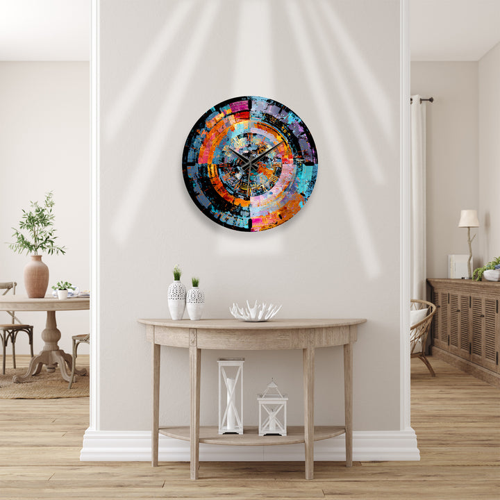 Bunte abstrakte Glaswanduhr – geometrische Kreiskunst