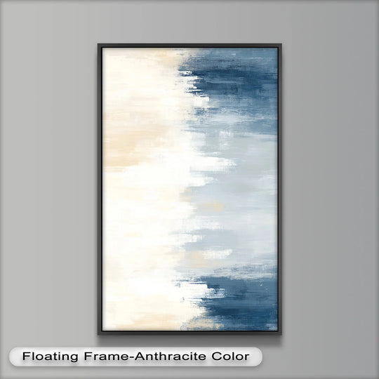 Canvas wall art with layered strokes of tranquil blue and sandy beige abstract oil painting evokes a serene coastal drift effect.