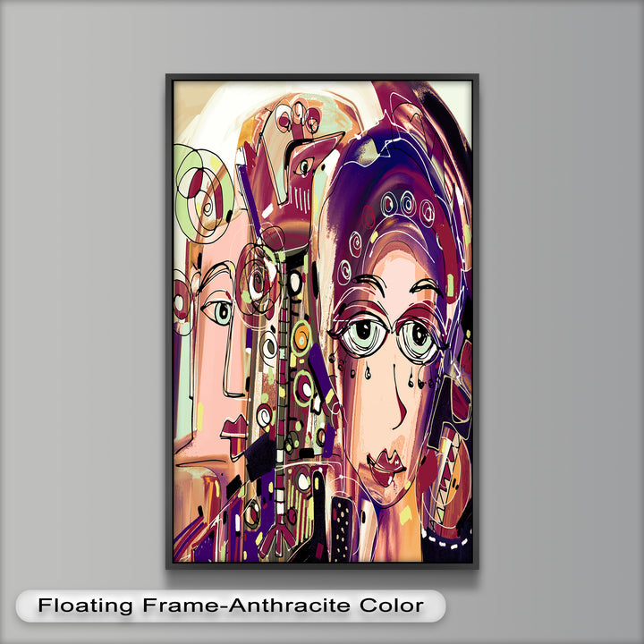 Whispers in Color – Dual Faces with Expressive Eyes Picasso Oil Painting