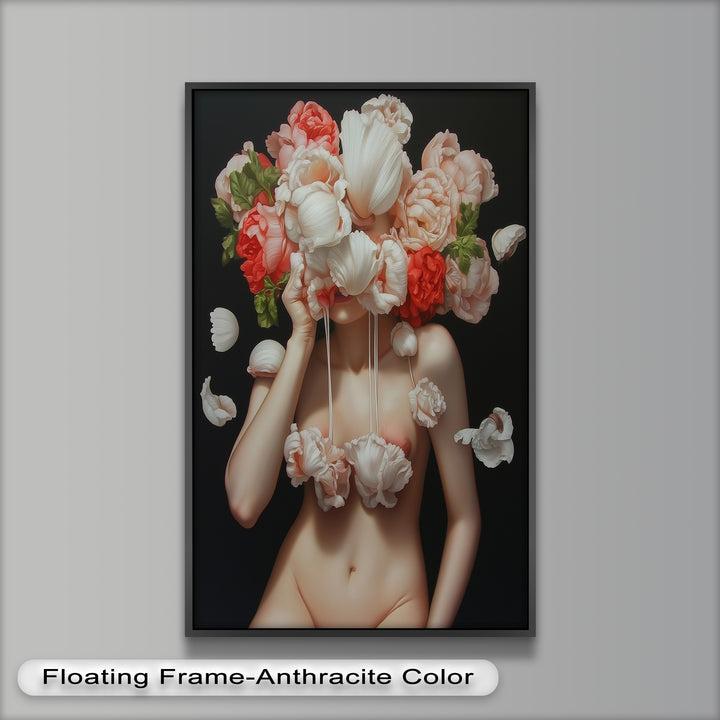 Bloomveil – Surreal Nude with Cascading Petals Oil Painting