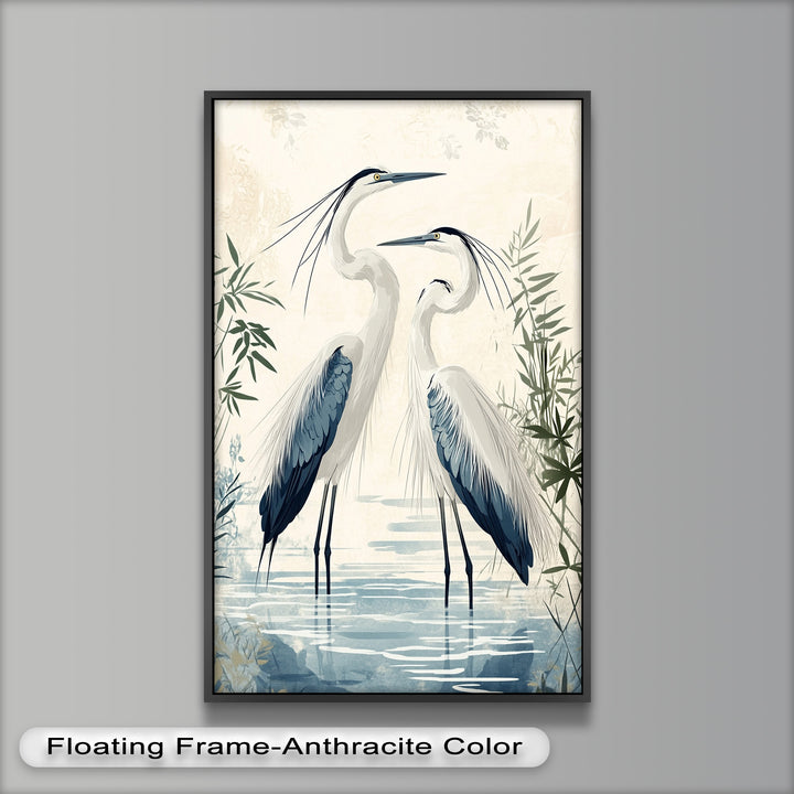 Twin Herons in Harmony – Bird Oil Painting
