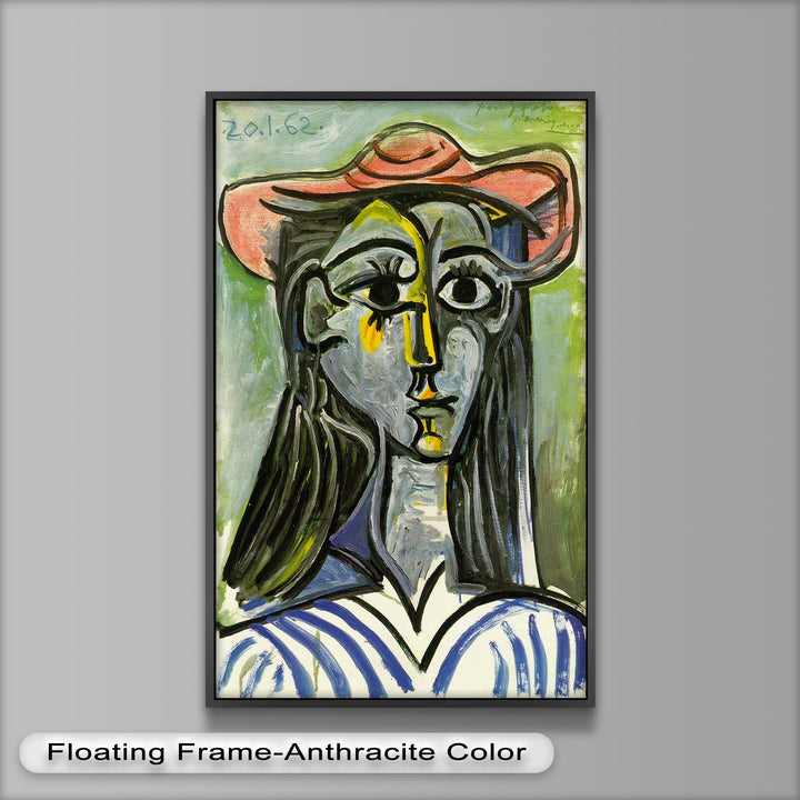 Striped Muse in Pink Hat – Picasso Oil Painting
