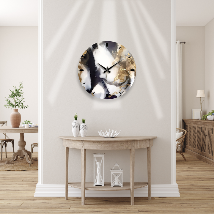 Black and Gold Marble Glass Wall Clock – Abstract Luxury Decor