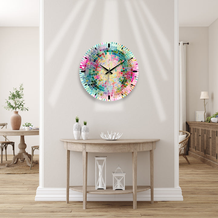 Colorful Mandala Glass Wall Clock – Rainbow Mosaic Decor