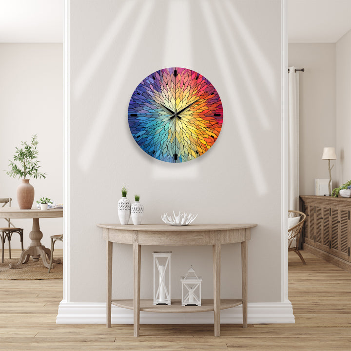 Rainbow Glass Wall Clock – Colorful Geometric Stained Glass Art
