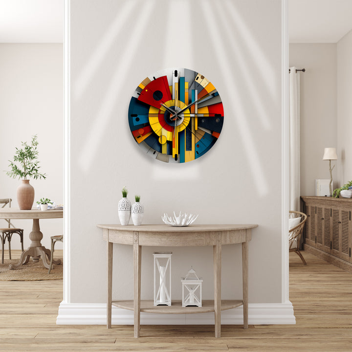 Bauhaus Style Glass Wall Clock – Colorful Geometric Art