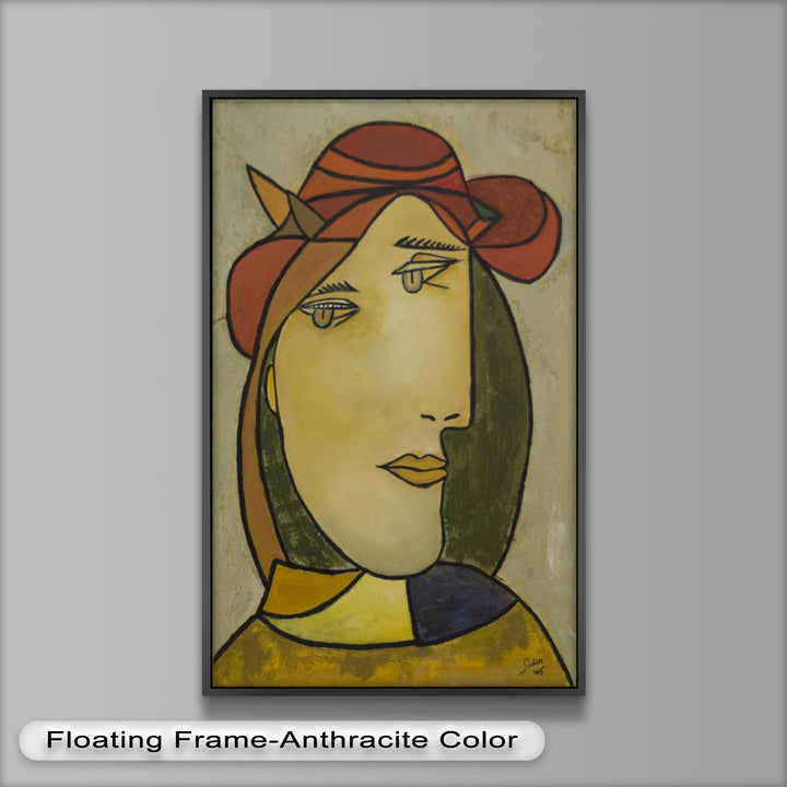Melancholy in Red Hat – Minimalist Portrait Picasso Oil Painting