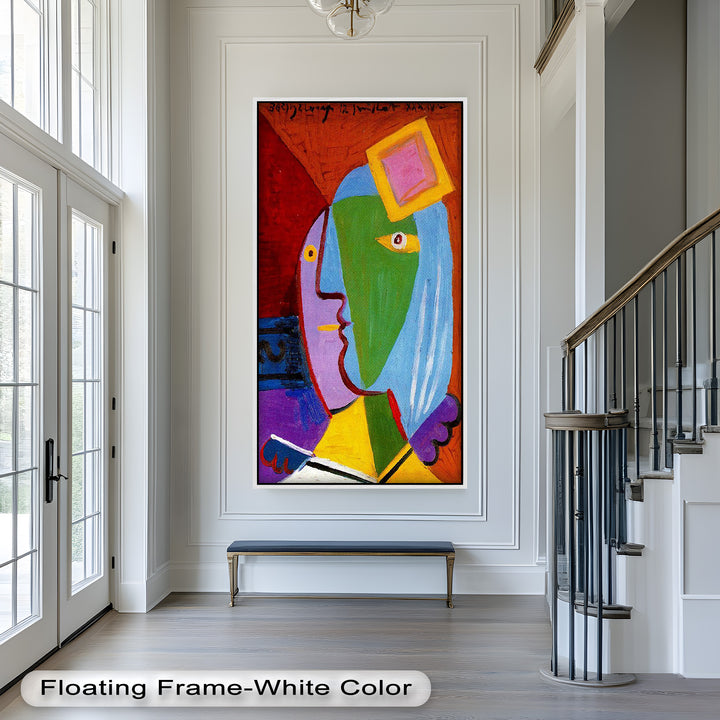 Golden Frame Gaze – Colorful Woman Picasso Style Oil Painting