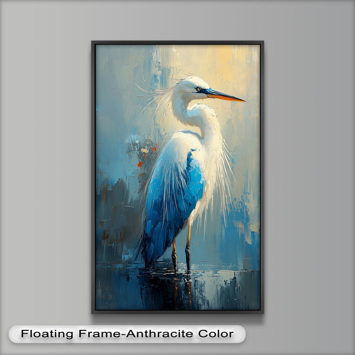 Blue Heron in Abstract – Framed Oil Painting
