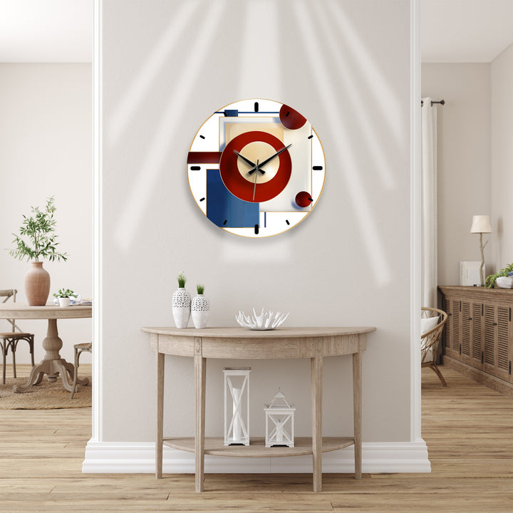 Burgundy and Navy Glass Wall Clock – Modern Geometric Gold Art