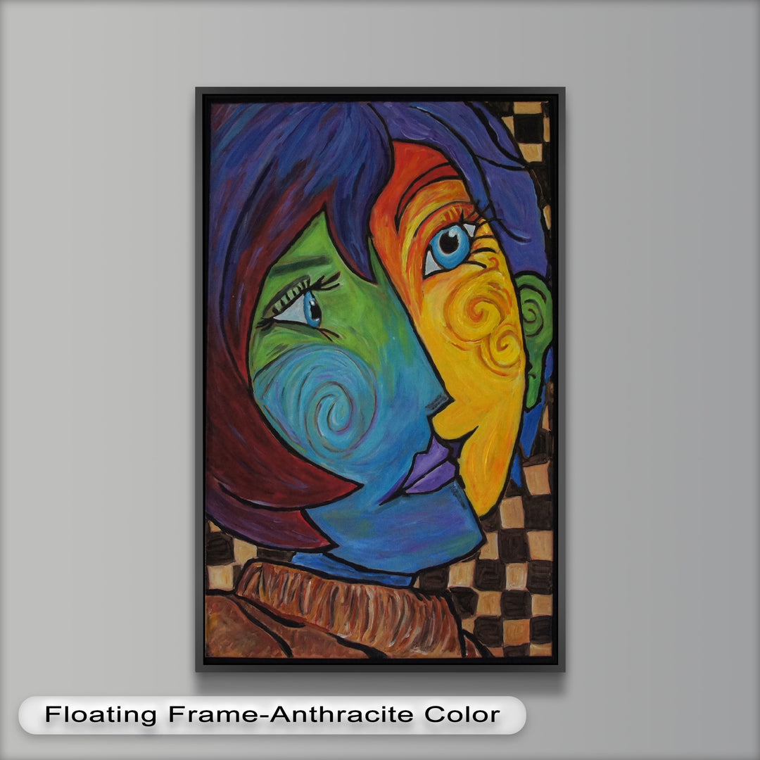 Dual Emotions – Vibrant Abstract Portrait Picasso Oil Painting