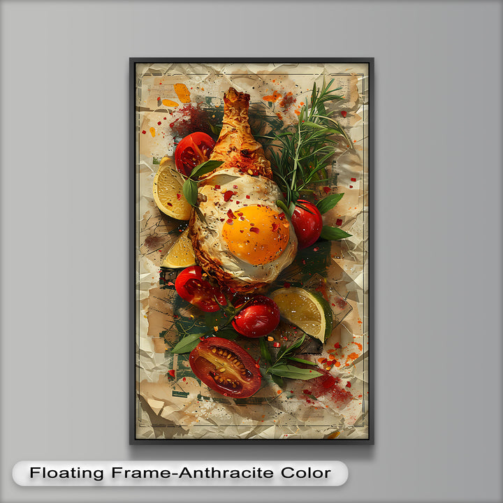 Spiegelei und Brathähnchen mit Kräutern - Food Painting