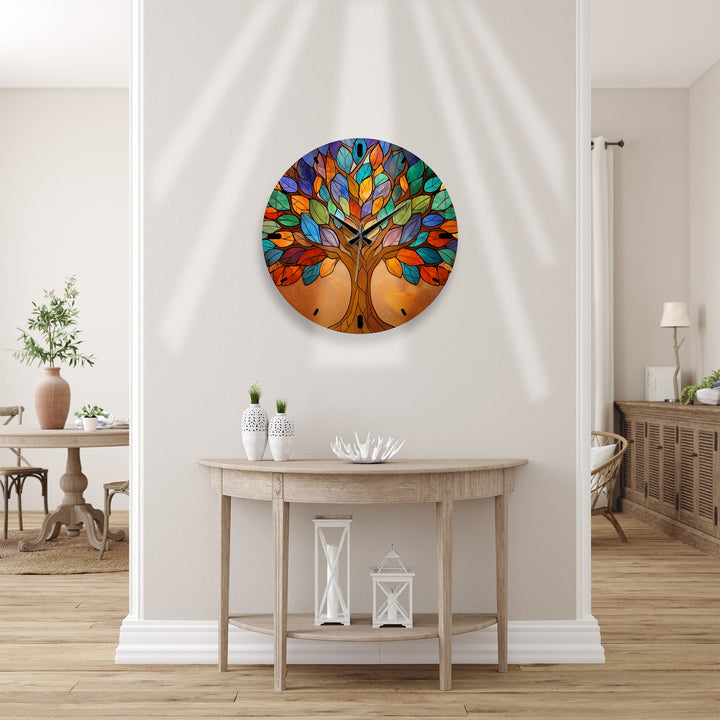Bunte Glas-Wanduhr „Baum des Lebens“ – Buntglas-Stil