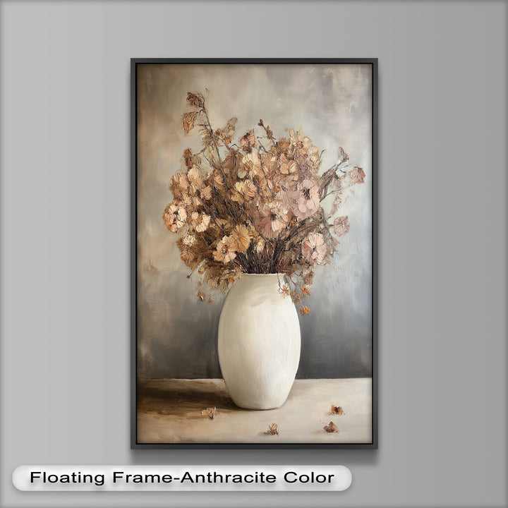 Brown Bouquet in White Vase - Flower Oil Painting