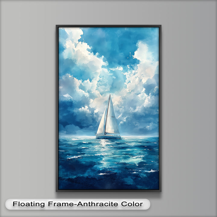 Blue Sky – White Sailboat Oil Painting