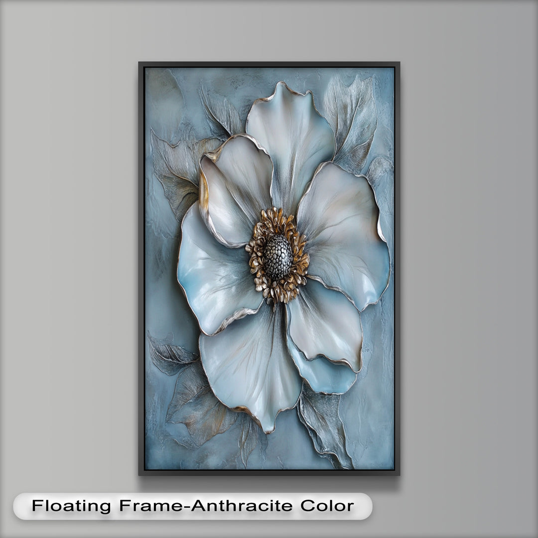 Blue Mist Bloom – Sculptural Petal Flower Oil Painting