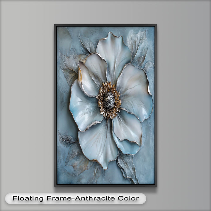 Blue Mist Bloom – Sculptural Petal Flower Oil Painting