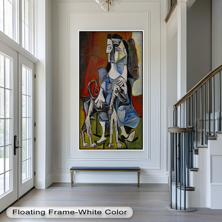 Guardian in Abstraction – Woman with Dog Cubist Oil Painting
