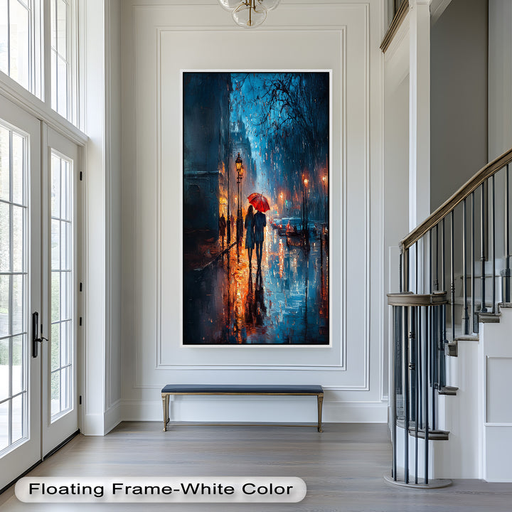Romantic Couple in Rainy City - Love Oil Painting
