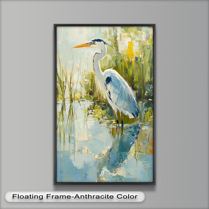 Reflections of Grace – Heron in Wetlands Oil Painting