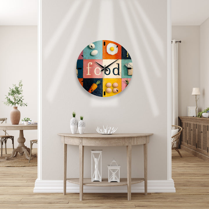 Colorful Food Glass Wall Clock – Retro Kitchen Decor