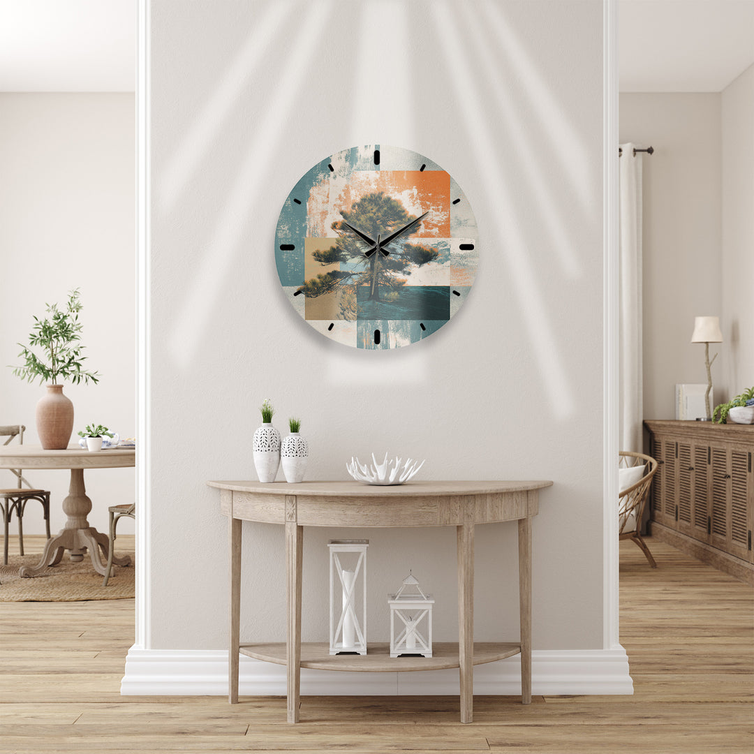 Mid Century Pine Tree Glass Wall Clock – Retro Nature Decor