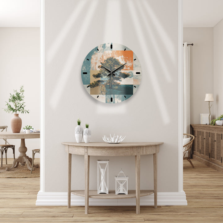 Mid Century Pine Tree Glass Wall Clock – Retro Nature Decor