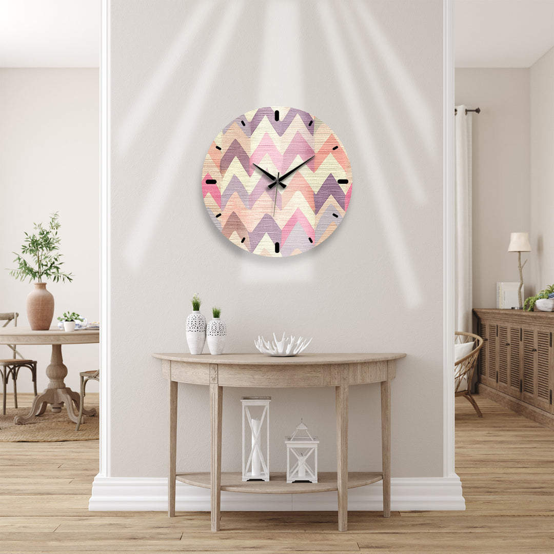 Pastel Chevron Glass Wall Clock – Pink Geometric Decor
