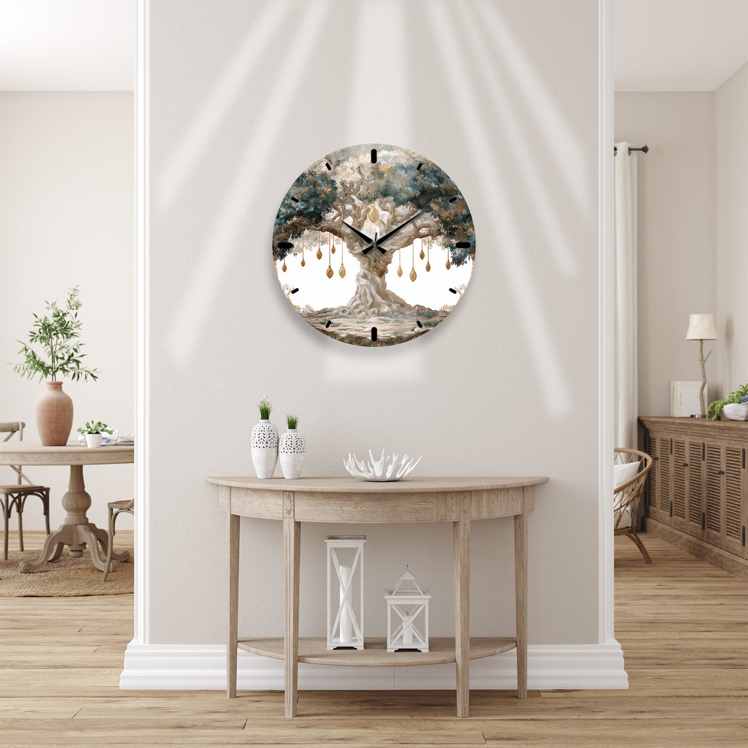 Mystical Tree of Life Glass Wall Clock – Enchanted Forest Decor