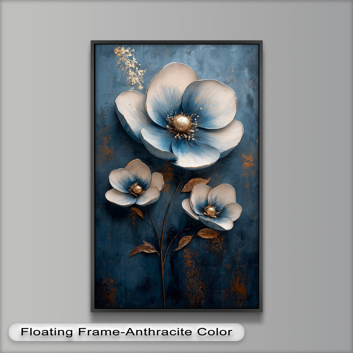 Blue and Gold Flower - Modern Oil Painting