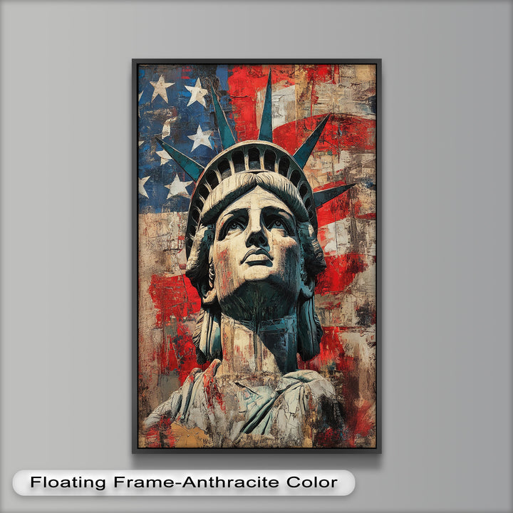 Freiheitsstatue mit amerikanischer Flagge - Patriotisches Ölgemälde