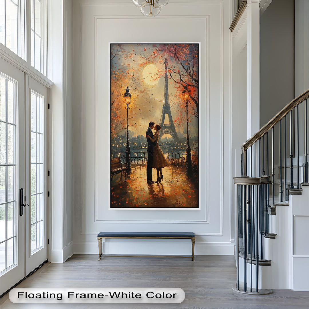 Paris Moonlight – Lovers Beneath the Eiffel Tower Love Oil Painting