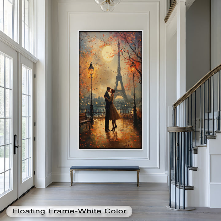 Paris Moonlight – Lovers Beneath the Eiffel Tower Love Oil Painting