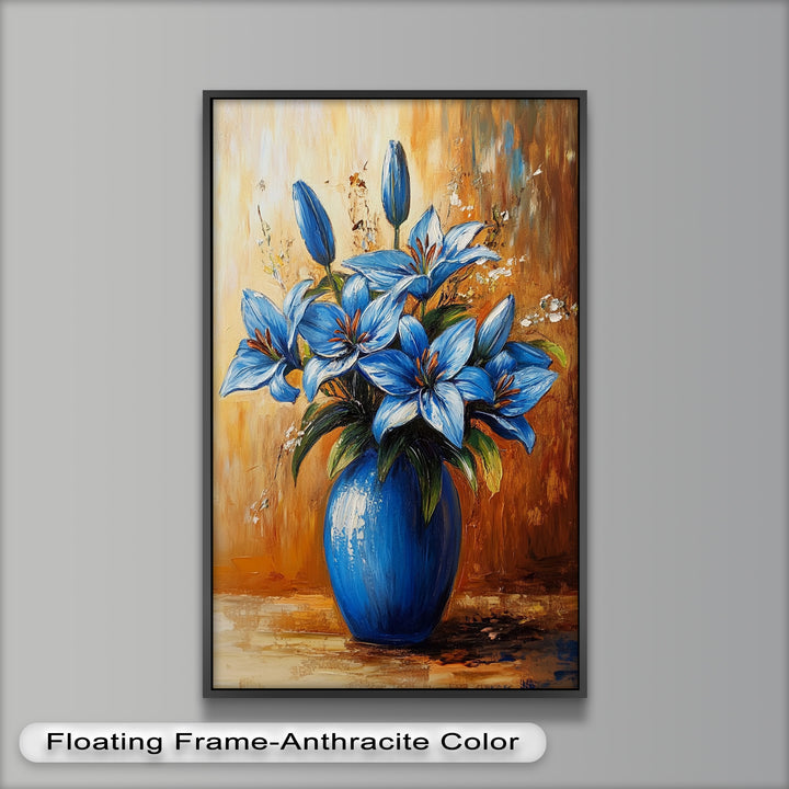Azure Blossoms in a Blue Vase – Flower Oil Painting
