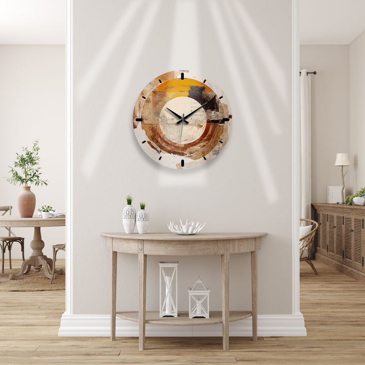 Neutral Abstract Glass Wall Clock – Earth Tone Circle Art