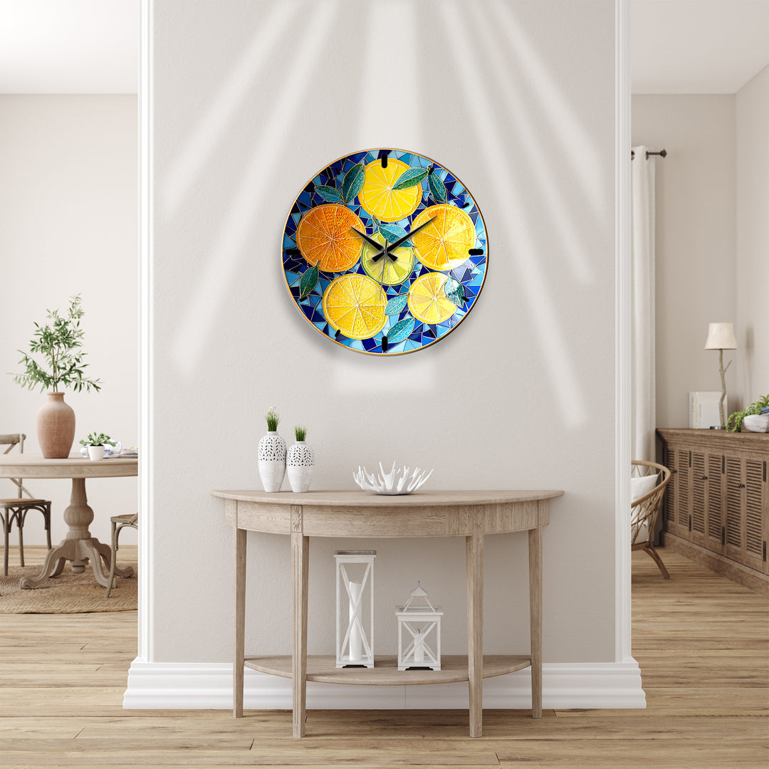 Lemon and Orange Glass Wall Clock – Mediterranean Kitchen Decor