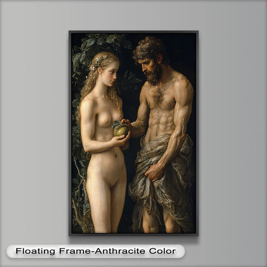 The darkest area enhances the depth of this oil painting reproduction print of Adam and Eve during the first temptation.