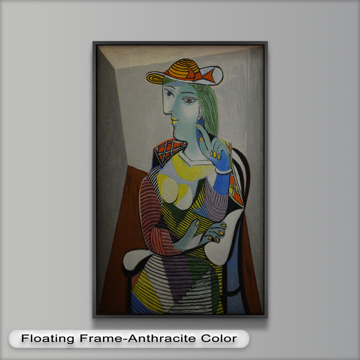 Striped Serenity – Colorful Woman in Hat Picasso Oil Painting