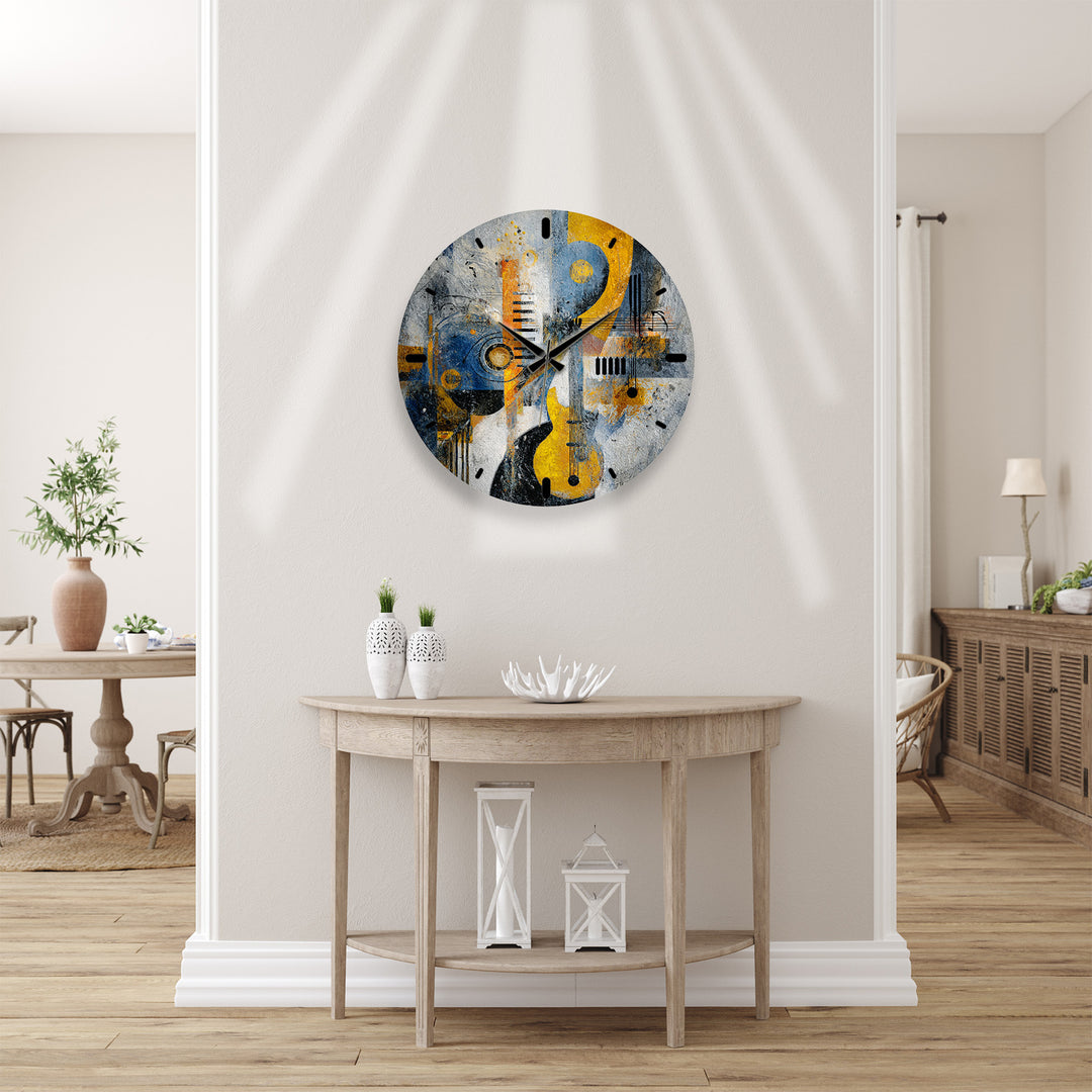 Abstract Music Glass Wall Clock – Piano Notes Modern Art Decor